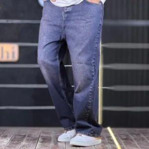 شلوار جین بگ ساده آبی تیره تینت قهوه ای 4/594