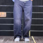 شلوار جین بگ ساده آبی تیره تینت قهوه ای 4/594 - Image 2