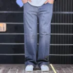 شلوار جین بگ ساده آبی تیره تینت سفید 4/394 - Image 2