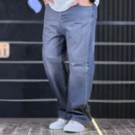 شلوار جین بگ ساده آبی تیره تینت سفید 4/394