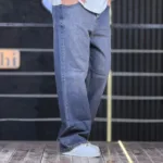 شلوار جین بگ ساده آبی تیره تینت سفید 4/394 - Image 3