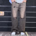 شلوار جین بگ قهوه ای تینت دار زانو زاپ 4/355 - Image 3