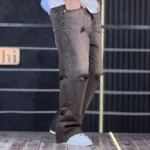 شلوار جین بگ قهوه ای تینت دار زانو زاپ 4/355 - Image 2