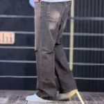 شلوار جین بگ قهوه ای تینت دار زانو زاپ 4/355 - Image 4