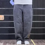 شلوار جین بگ ساده دودی تیره شست یخی 4/684 - Image 2