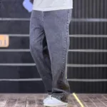 شلوار جین بگ ساده دودی تیره شست یخی 4/684