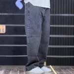 شلوار جین بگ ساده دودی تیره شست یخی 4/684 - Image 3